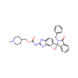 CN1CCC(COC(=O)Nc2nc3cc([C@]4(O)c5ccccc5C(=O)N4Cc4ccccc4)ccc3[nH]2)CC1 ZINC000117130963