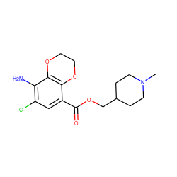 CN1CCC(COC(=O)c2cc(Cl)c(N)c3c2OCCO3)CC1 ZINC000103255773