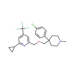 CN1CCC(COCc2cc(C(F)(F)F)cc(C3CC3)n2)(c2ccc(Cl)cc2)CC1 ZINC000095589131