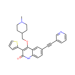 CN1CCC(COc2c(-c3cccs3)c(=O)[nH]c3ccc(C#Cc4cccnc4)cc23)CC1 ZINC000168153226