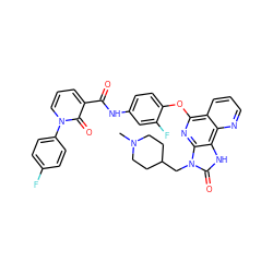 CN1CCC(Cn2c(=O)[nH]c3c4ncccc4c(Oc4ccc(NC(=O)c5cccn(-c6ccc(F)cc6)c5=O)cc4F)nc32)CC1 ZINC000299820123