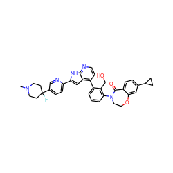 CN1CCC(F)(c2ccc(-c3cc4c(-c5cccc(N6CCOc7cc(C8CC8)ccc7C6=O)c5CO)ccnc4[nH]3)nc2)CC1 ZINC001772655761