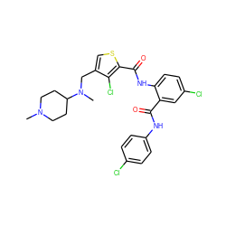 CN1CCC(N(C)Cc2csc(C(=O)Nc3ccc(Cl)cc3C(=O)Nc3ccc(Cl)cc3)c2Cl)CC1 ZINC000014963750