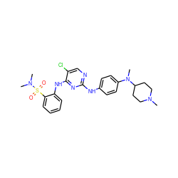 CN1CCC(N(C)c2ccc(Nc3ncc(Cl)c(Nc4ccccc4S(=O)(=O)N(C)C)n3)cc2)CC1 ZINC000084596664