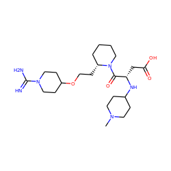 CN1CCC(N[C@@H](CC(=O)O)C(=O)N2CCCC[C@H]2CCOC2CCN(C(=N)N)CC2)CC1 ZINC000013473959