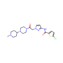 CN1CCC(N2CCN(C(=O)Cn3ccc(NC(=O)c4ccc(Cl)s4)n3)CC2)CC1 ZINC000043013944