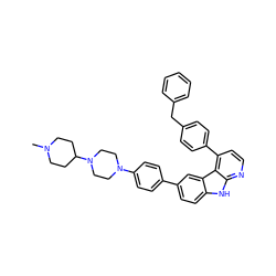 CN1CCC(N2CCN(c3ccc(-c4ccc5[nH]c6nccc(-c7ccc(Cc8ccccc8)cc7)c6c5c4)cc3)CC2)CC1 ZINC000147341977