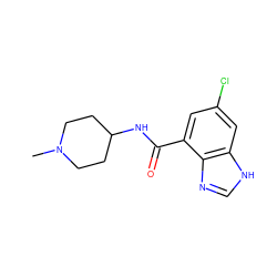 CN1CCC(NC(=O)c2cc(Cl)cc3[nH]cnc23)CC1 ZINC000013491749