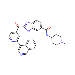 CN1CCC(NC(=O)c2ccc3nc(C(=O)c4ccnc(-c5cncc6ccccc56)c4)[nH]c3c2)CC1 ZINC000118101821