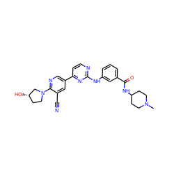 CN1CCC(NC(=O)c2cccc(Nc3nccc(-c4cnc(N5CC[C@H](O)C5)c(C#N)c4)n3)c2)CC1 ZINC000221272245