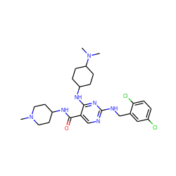 CN1CCC(NC(=O)c2cnc(NCc3cc(Cl)ccc3Cl)nc2NC2CCC(N(C)C)CC2)CC1 ZINC000095596994