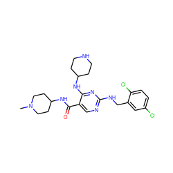 CN1CCC(NC(=O)c2cnc(NCc3cc(Cl)ccc3Cl)nc2NC2CCNCC2)CC1 ZINC000095598004