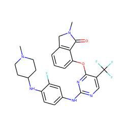 CN1CCC(Nc2ccc(Nc3ncc(C(F)(F)F)c(Oc4cccc5c4C(=O)N(C)C5)n3)cc2F)CC1 ZINC000146005505