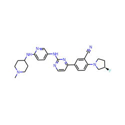 CN1CCC(Nc2ccc(Nc3nccc(-c4ccc(N5CC[C@@H](F)C5)c(C#N)c4)n3)cn2)CC1 ZINC000143500016