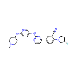 CN1CCC(Nc2ccc(Nc3nccc(-c4ccc(N5CC[C@H](F)C5)c(C#N)c4)n3)cn2)CC1 ZINC000219392902