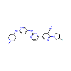 CN1CCC(Nc2ccc(Nc3nccc(-c4cnc(N5CC[C@H](F)C5)c(C#N)c4)n3)cn2)CC1 ZINC000221271984