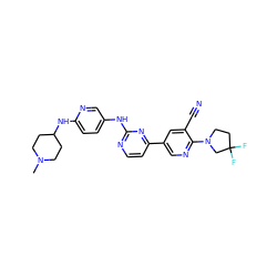 CN1CCC(Nc2ccc(Nc3nccc(-c4cnc(N5CCC(F)(F)C5)c(C#N)c4)n3)cn2)CC1 ZINC000221298973