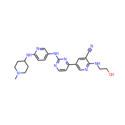 CN1CCC(Nc2ccc(Nc3nccc(-c4cnc(NCCO)c(C#N)c4)n3)cn2)CC1 ZINC000221189880