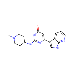 CN1CCC(Nc2nc(-c3c[nH]c4ncccc34)cc(=O)[nH]2)CC1 ZINC000101473293