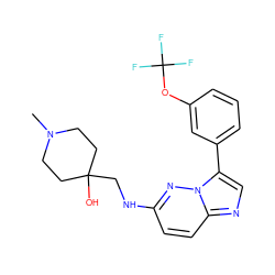 CN1CCC(O)(CNc2ccc3ncc(-c4cccc(OC(F)(F)F)c4)n3n2)CC1 ZINC000113133685