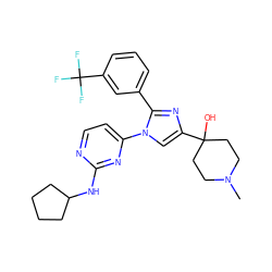 CN1CCC(O)(c2cn(-c3ccnc(NC4CCCC4)n3)c(-c3cccc(C(F)(F)F)c3)n2)CC1 ZINC000027107774