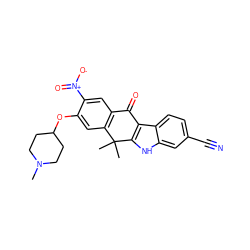 CN1CCC(Oc2cc3c(cc2[N+](=O)[O-])C(=O)c2c([nH]c4cc(C#N)ccc24)C3(C)C)CC1 ZINC000114801632