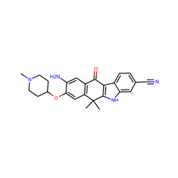 CN1CCC(Oc2cc3c(cc2N)C(=O)c2c([nH]c4cc(C#N)ccc24)C3(C)C)CC1 ZINC000114801523