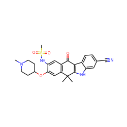 CN1CCC(Oc2cc3c(cc2NS(C)(=O)=O)C(=O)c2c([nH]c4cc(C#N)ccc24)C3(C)C)CC1 ZINC000114800968