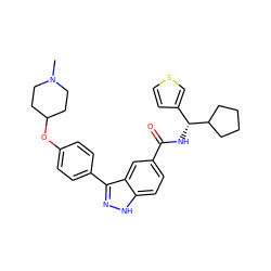 CN1CCC(Oc2ccc(-c3n[nH]c4ccc(C(=O)N[C@H](c5ccsc5)C5CCCC5)cc34)cc2)CC1 ZINC000146815706