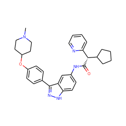 CN1CCC(Oc2ccc(-c3n[nH]c4ccc(NC(=O)[C@H](c5ccccn5)C5CCCC5)cc34)cc2)CC1 ZINC000146854187