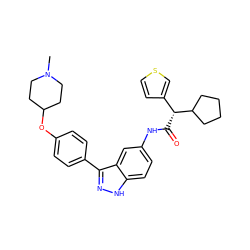 CN1CCC(Oc2ccc(-c3n[nH]c4ccc(NC(=O)[C@H](c5ccsc5)C5CCCC5)cc34)cc2)CC1 ZINC000145766973