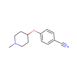 CN1CCC(Oc2ccc(C#N)cc2)CC1 ZINC000013613389