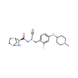 CN1CCC(Oc2ccc(C[C@@H](C#N)NC(=O)[C@H]3N[C@@H]4CC[C@H]3C4)c(F)c2)CC1 ZINC000226088295