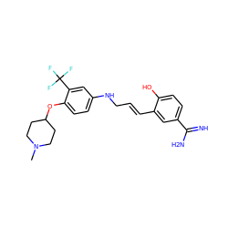 CN1CCC(Oc2ccc(NC/C=C/c3cc(C(=N)N)ccc3O)cc2C(F)(F)F)CC1 ZINC000013441125