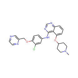 CN1CCC(Oc2cccc3ncnc(Nc4ccc(OCc5cnccn5)c(Cl)c4)c23)CC1 ZINC000028522516