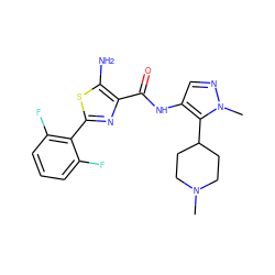 CN1CCC(c2c(NC(=O)c3nc(-c4c(F)cccc4F)sc3N)cnn2C)CC1 ZINC000145569097