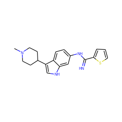 CN1CCC(c2c[nH]c3cc(NC(=N)c4cccs4)ccc23)CC1 ZINC000072105040