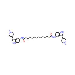 CN1CCC(c2c[nH]c3ccc(NC(=O)CCCCCCCCCCCCC(=O)Nc4ccc5[nH]cc(C6CCN(C)CC6)c5c4)cc23)CC1 ZINC000049888980