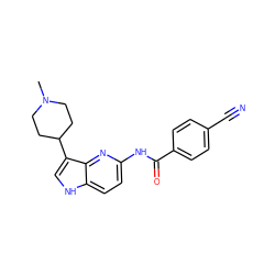 CN1CCC(c2c[nH]c3ccc(NC(=O)c4ccc(C#N)cc4)nc23)CC1 ZINC000013523675