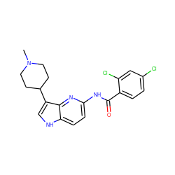 CN1CCC(c2c[nH]c3ccc(NC(=O)c4ccc(Cl)cc4Cl)nc23)CC1 ZINC000013523688