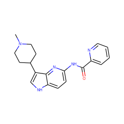 CN1CCC(c2c[nH]c3ccc(NC(=O)c4ccccn4)nc23)CC1 ZINC000013523711