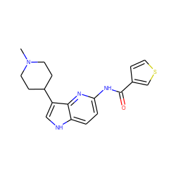 CN1CCC(c2c[nH]c3ccc(NC(=O)c4ccsc4)nc23)CC1 ZINC000013523692