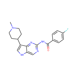 CN1CCC(c2c[nH]c3cnc(NC(=O)c4ccc(F)cc4)nc23)CC1 ZINC000013523597