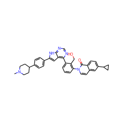 CN1CCC(c2ccc(-c3cc4c(-c5cccc(-n6ccc7cc(C8CC8)ccc7c6=O)c5CO)ncnc4[nH]3)cc2)CC1 ZINC000224739246