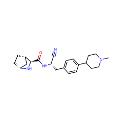 CN1CCC(c2ccc(C[C@@H](C#N)NC(=O)[C@H]3N[C@@H]4CC[C@H]3C4)cc2)CC1 ZINC000149984212