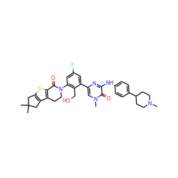 CN1CCC(c2ccc(Nc3nc(-c4cc(F)cc(N5CCc6c(sc7c6CC(C)(C)C7)C5=O)c4CO)cn(C)c3=O)cc2)CC1 ZINC000164268517