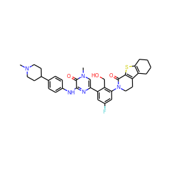 CN1CCC(c2ccc(Nc3nc(-c4cc(F)cc(N5CCc6c(sc7c6CCCC7)C5=O)c4CO)cn(C)c3=O)cc2)CC1 ZINC000116056480