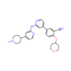 CN1CCC(c2ccnc(Nc3cc(-c4ccc(OC5CCOCC5)c(C#N)c4)ccn3)c2)CC1 ZINC000148212960