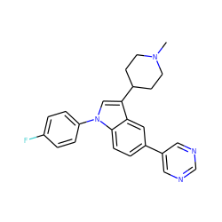 CN1CCC(c2cn(-c3ccc(F)cc3)c3ccc(-c4cncnc4)cc23)CC1 ZINC000064539633