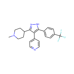 CN1CCC(c2n[nH]c(-c3ccc(C(F)(F)F)cc3)c2-c2ccncc2)CC1 ZINC000049072962